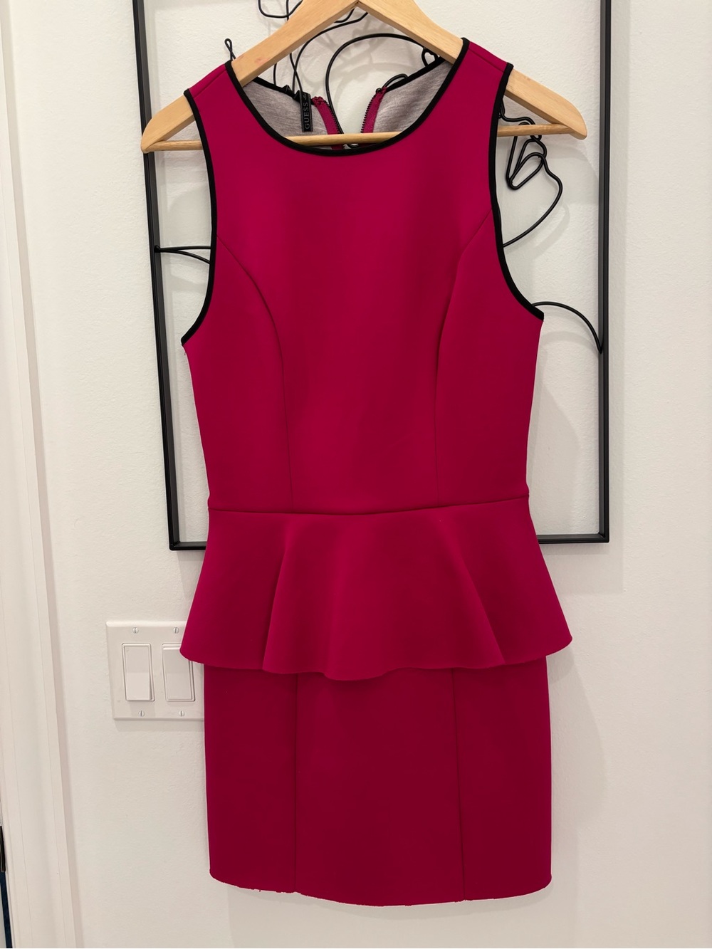 Guess Sleeveless Peplum Mini Dress in Fuchsia with Black Trim